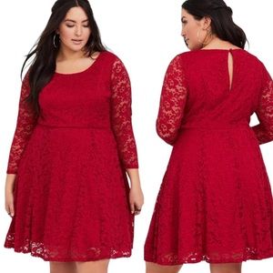Torrid Lace Skater Dress Fit and Flare Keyhole Wedding Guest Red Size Large/12